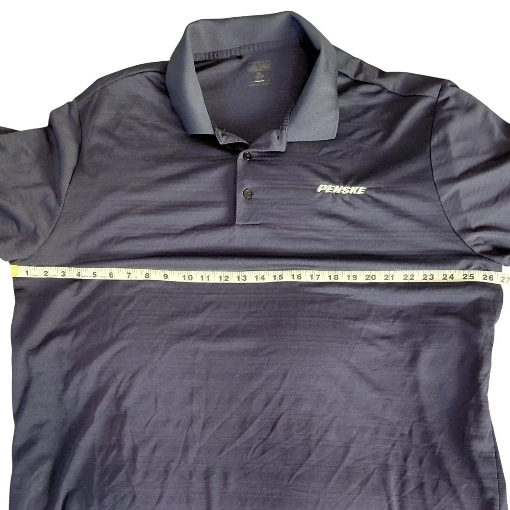 Adidas Penske Mens 2XL Navy Striped Performance Golf Polo Shirt Short Slv. A350